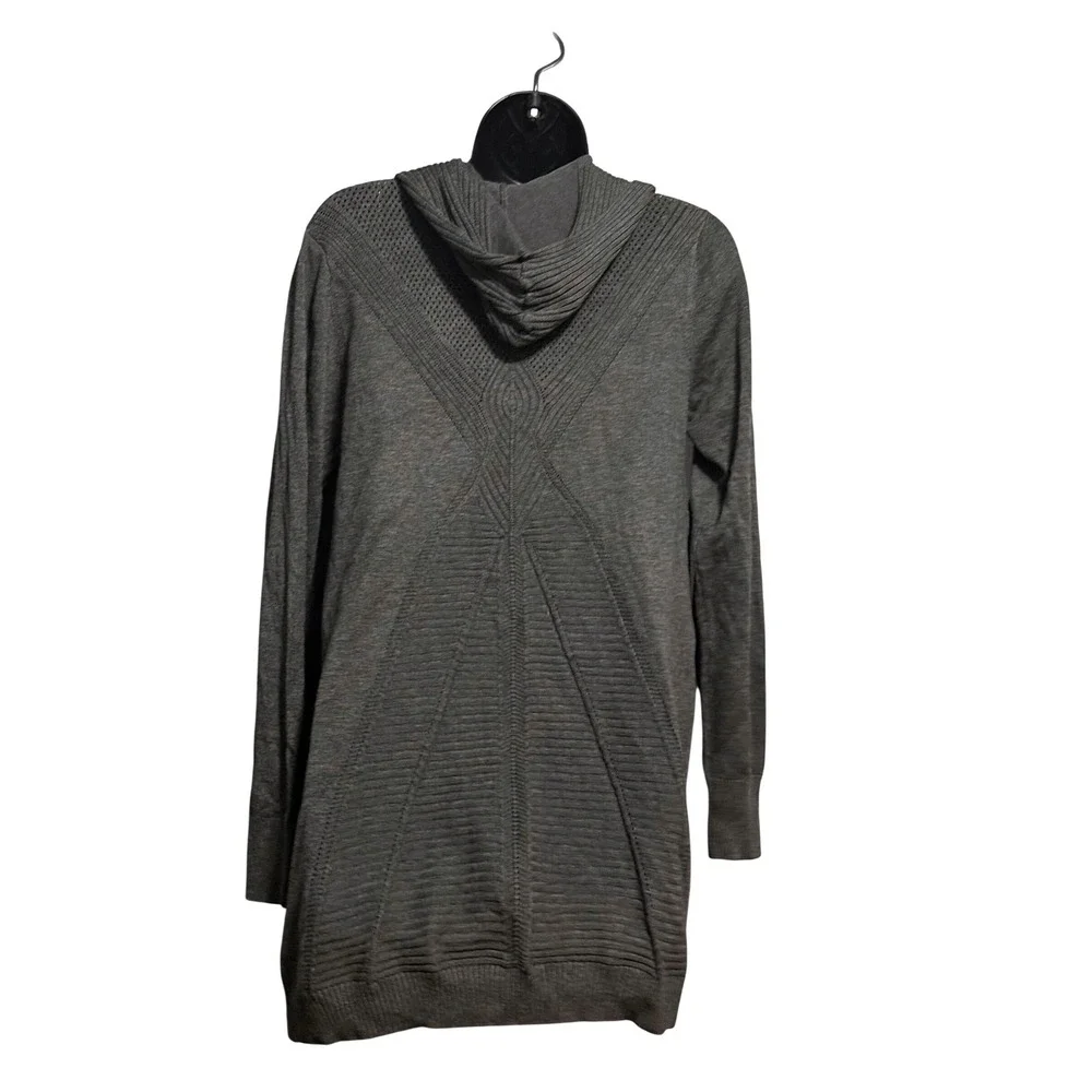 Hayden Park Womens Small Charcoal Gray Hooded Open Front Cardigan Pointelle Back